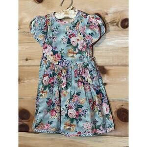 Vintage Rare Editions Girls Dress Floral Green. Pink Trim. USA! Size 6